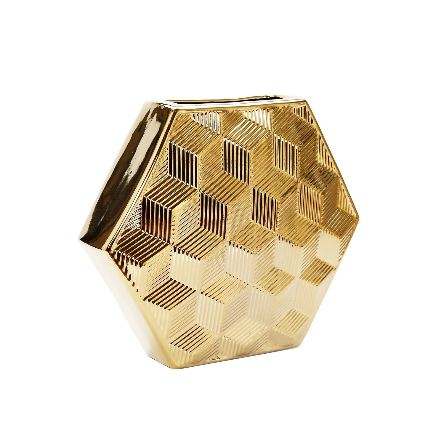 Gold Hexagon Shaped Vase Vases High Class Touch - Home Decor