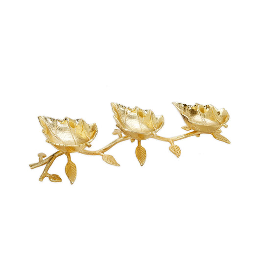 Gold Leaf 3 Sectional Relish Dish Snack Bowls High Class Touch - Home Decor 