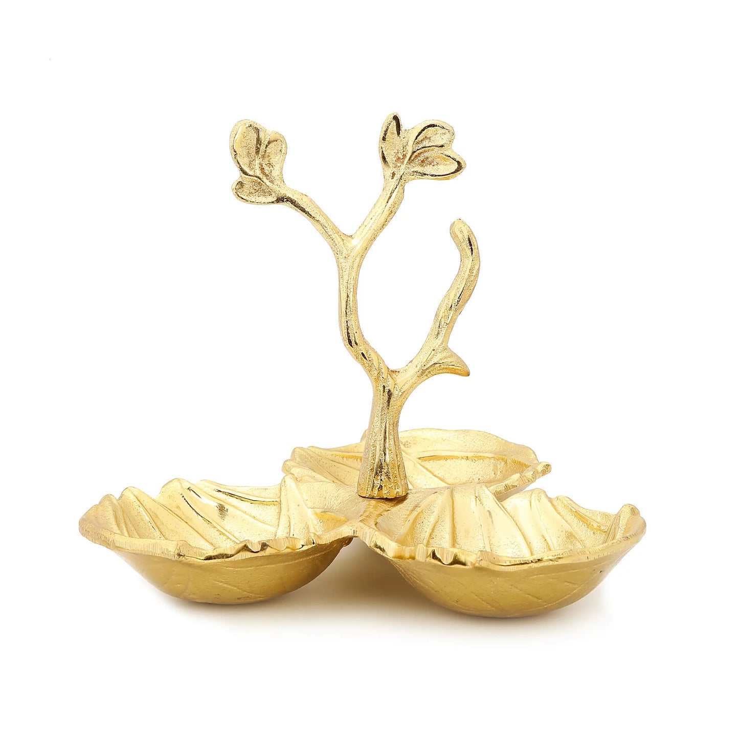 Gold Leaf 3 Sectional Relish Dish Snack Bowls High Class Touch - Home Decor