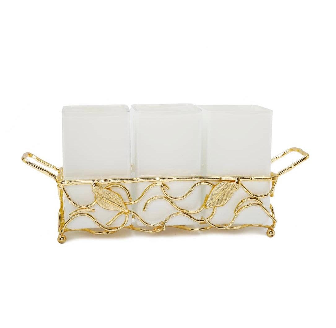 Gold Leaf Cutlery Holder With White Inserts Cutlery holder High Class Touch - Home Decor