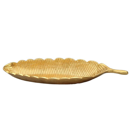 Gold Leaf Shaped Platter with Vein Design Decorative Plates High Class Touch - Home Decor 