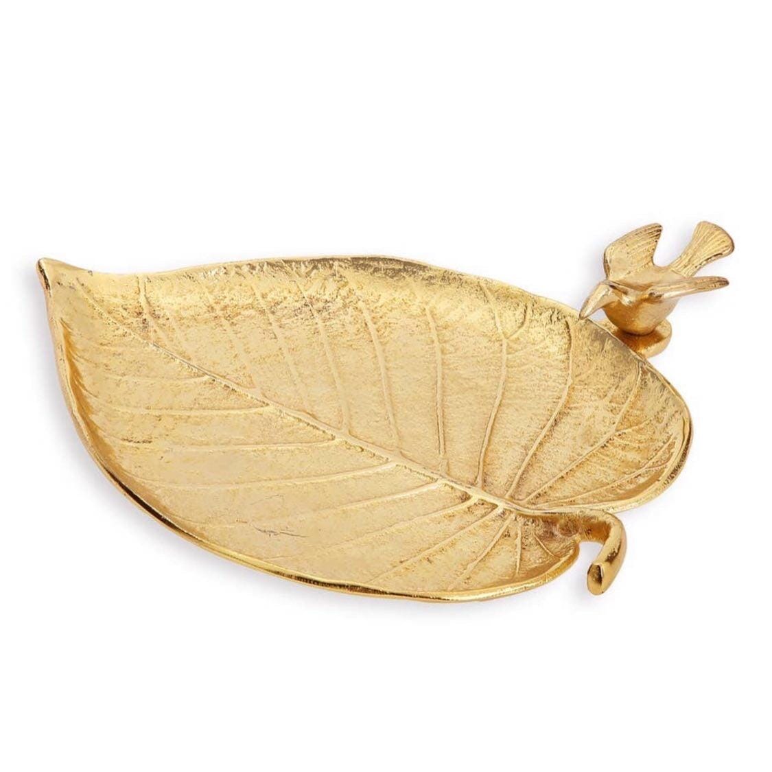 Gold Leaf Tray With Bird Decorative Plates High Class Touch - Home Decor