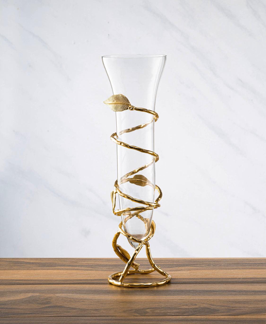Gold Leaf Vase with Removable Glass Vases High Class Touch - Home Decor 
