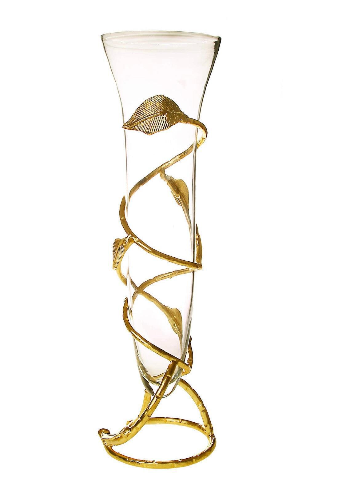 Gold Leaf Vase with Removable Glass Vases High Class Touch - Home Decor Transparent vase 