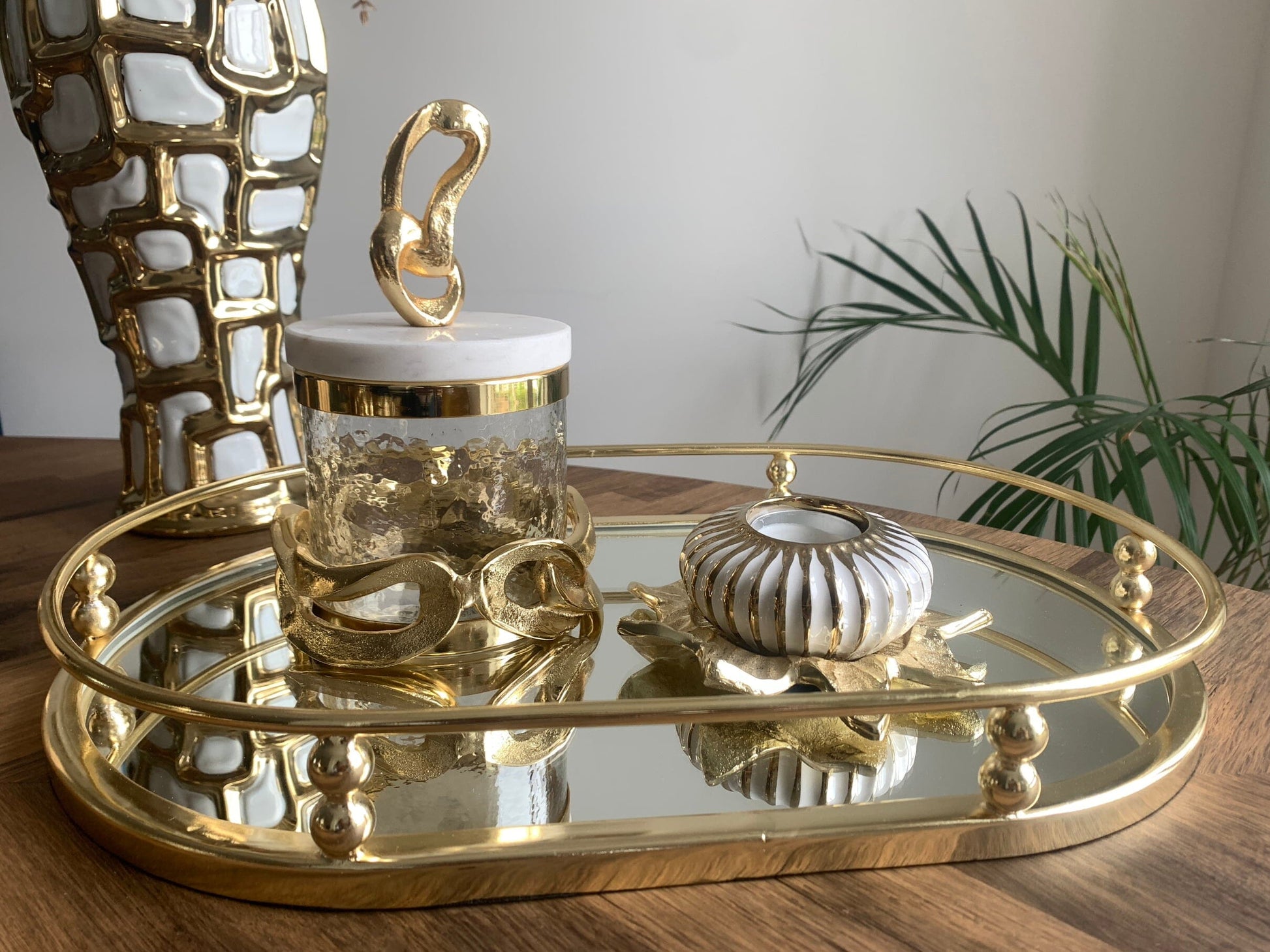Gold Mirror Tray with Ball design Decorative Trays High Class Touch - Home Decor 