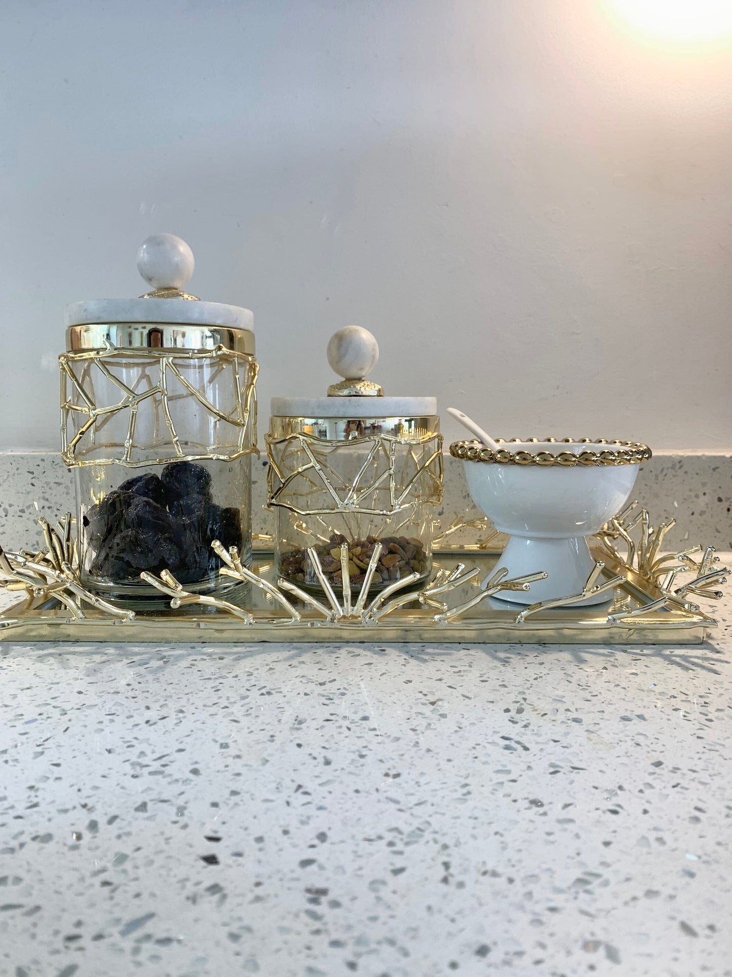 Gold Rectangular Mirror Tray with Spikes Design Decorative Trays High Class Touch - Home Decor