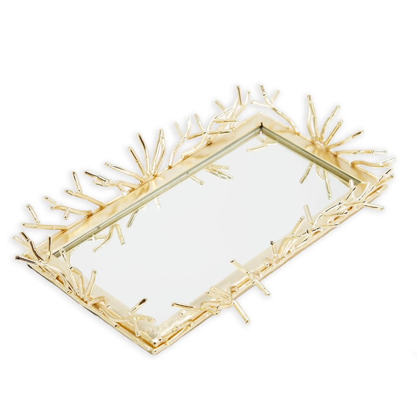 Gold Rectangular Mirror Tray with Spikes Design Decorative Trays High Class Touch - Home Decor