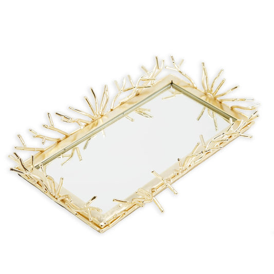 Gold Rectangular Mirror Tray with Spikes Design Decorative Trays High Class Touch - Home Decor 