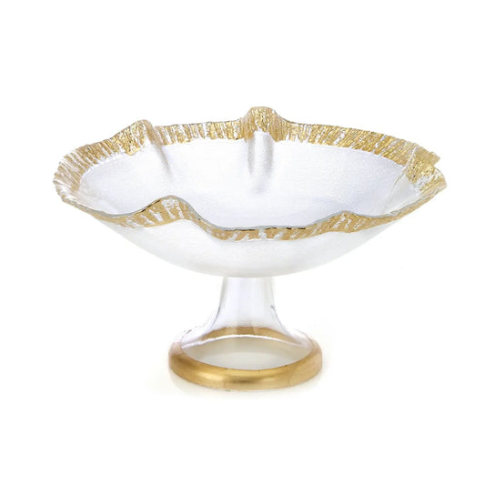 Gold Scalloped Foot Fruit Bowl High Class Touch - Home Decor 