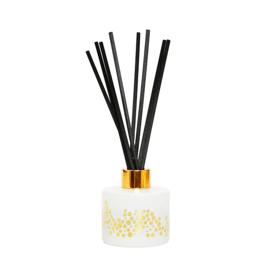 Gold Spotted White Bottle Diffuser, "Lily of the Valley" Diffuser High Class Touch - Home Decor