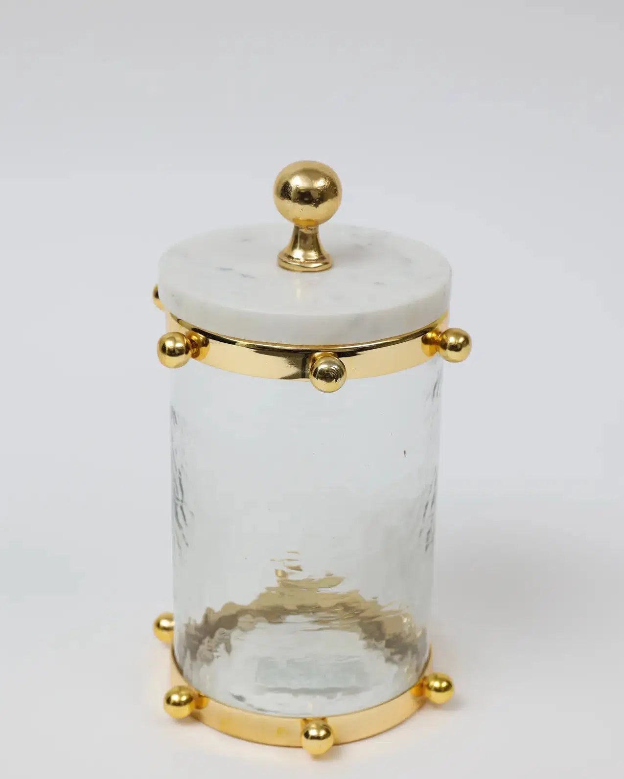 Hammered Glass Canister w/ Gold Ball Design and Marble Cover Canisters High Class Touch - Home Decor Medium 