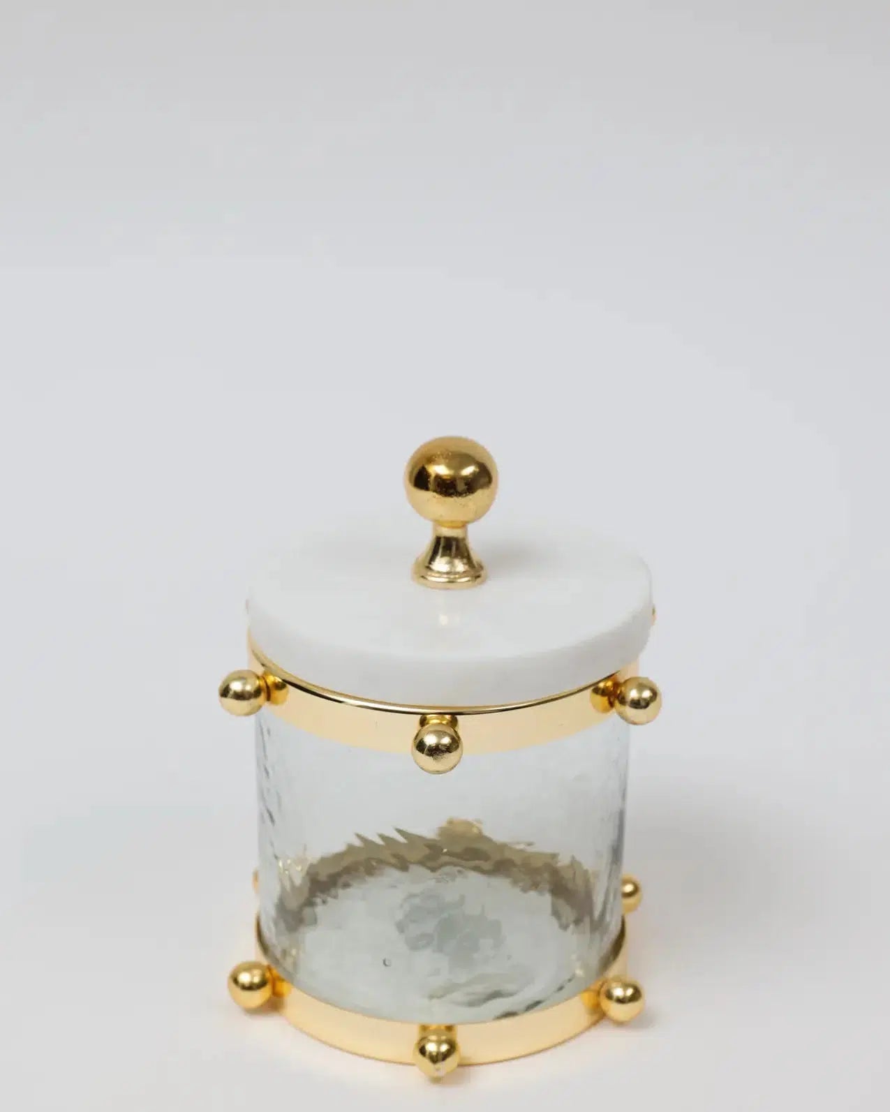 Hammered Glass Canister w/ Gold Ball Design and Marble Cover Canisters High Class Touch - Home Decor Small 