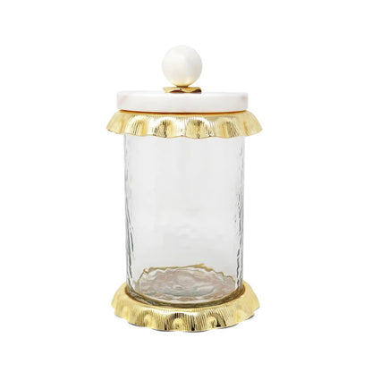Tea, Coffee, Sugar Glass and Gold Canister with Marble Lid- medium size
