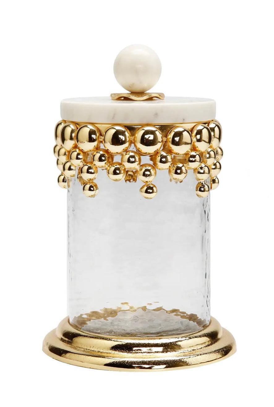 Hammered Glass Canisters with Gold Design and Marble Lid Canisters High Class Touch - Home Decor Medium