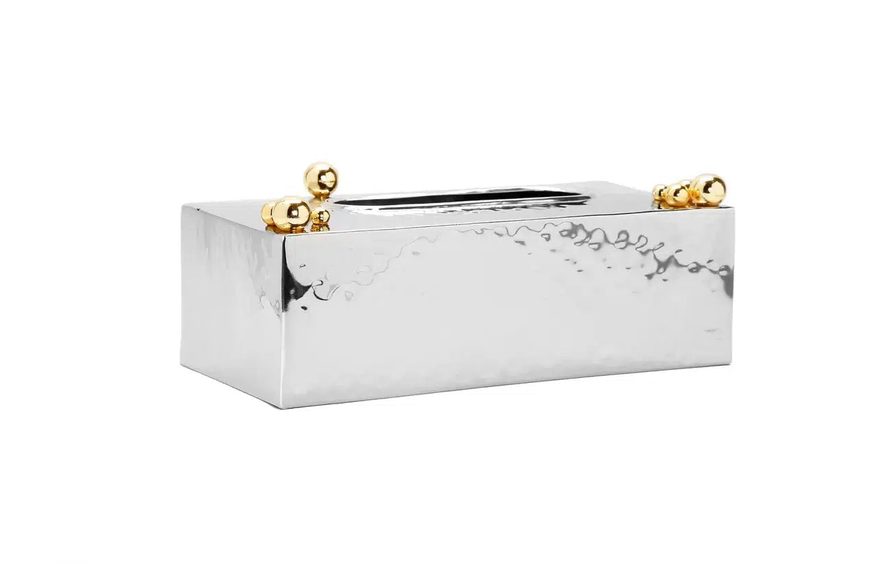Hammered Stainless Steel Tissue Box Gold Ball design on Top Facial Tissue Holders High Class Touch - Home Decor 