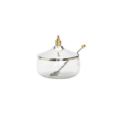 Honey Dish w/ Stainless Steel Lid and Gold Symmetric Design Sugar and Honey Jars High Class Touch - Home Decor 