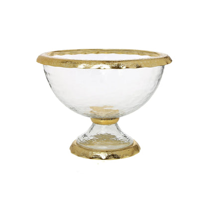 Large Footed Bowl with Gold Wavy Border Decorative Bowls High Class Touch - Home Decor 