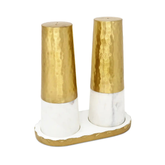 Marble and Gold Salt & Pepper Shaker Set On Tray Salt and Pepper Shakers High Class Touch - Home Decor 