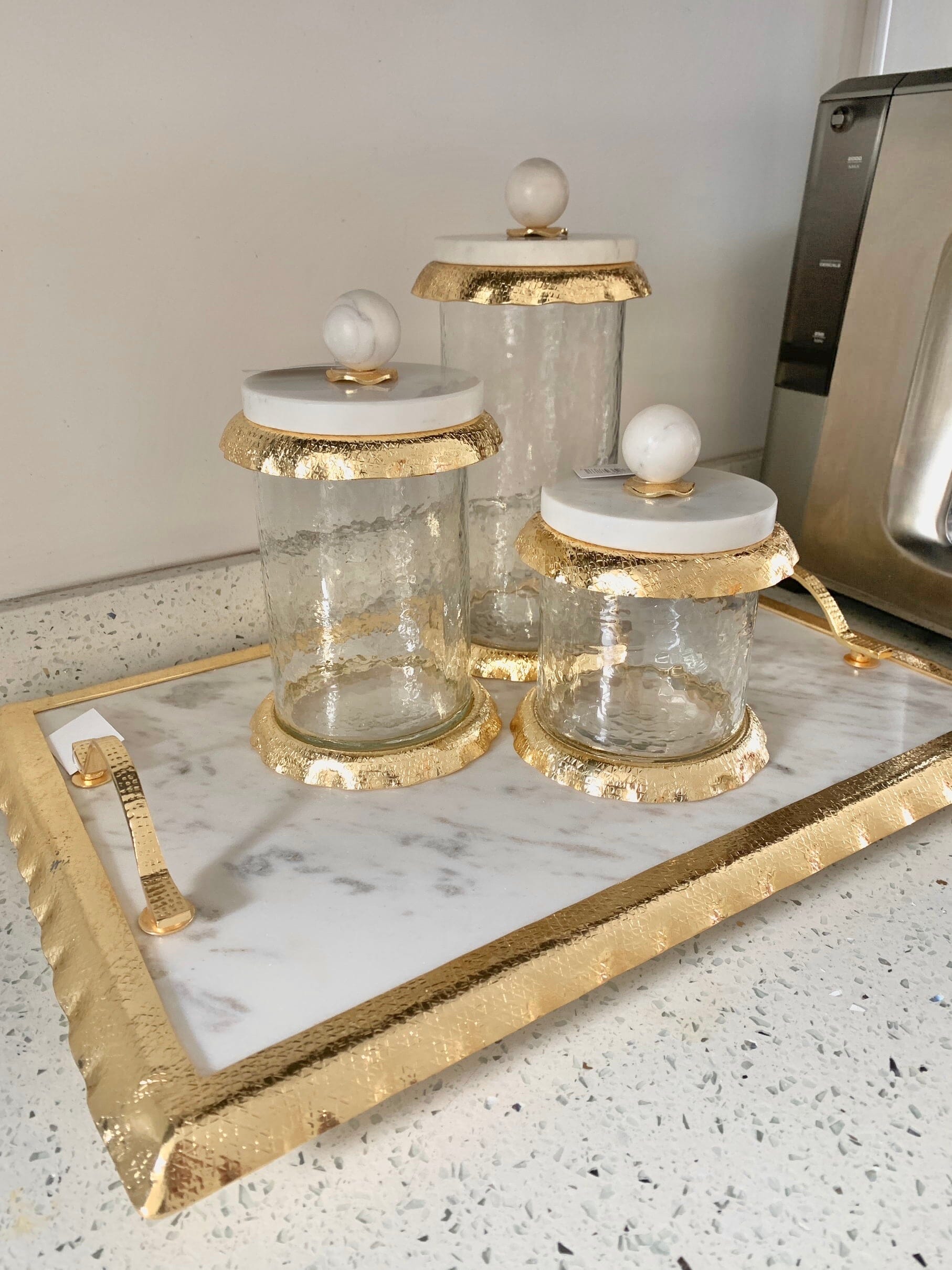 Marble Kitchen Tray Gold Ruffle Design Decorative Trays High Class Touch - Home Decor 