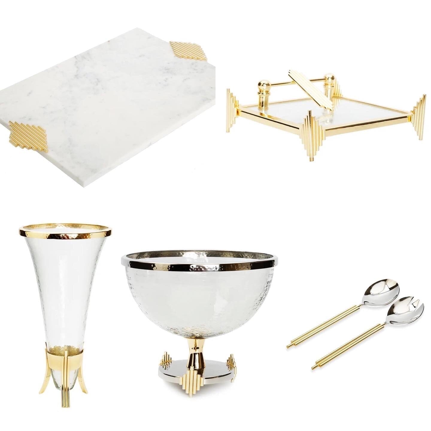 Marble Tray with Gold Symmetrical Design Decorative Trays High Class Touch - Home Decor