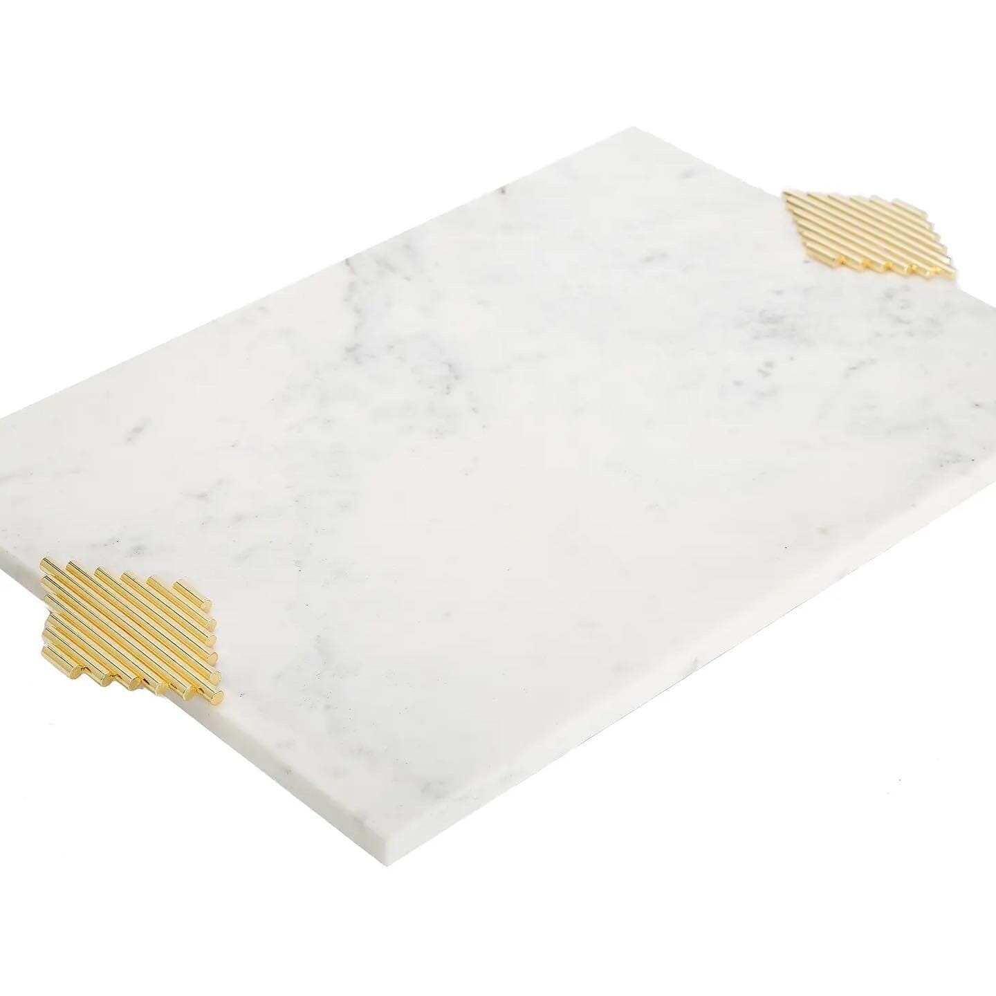Marble Tray with Gold Symmetrical Design Decorative Trays High Class Touch - Home Decor