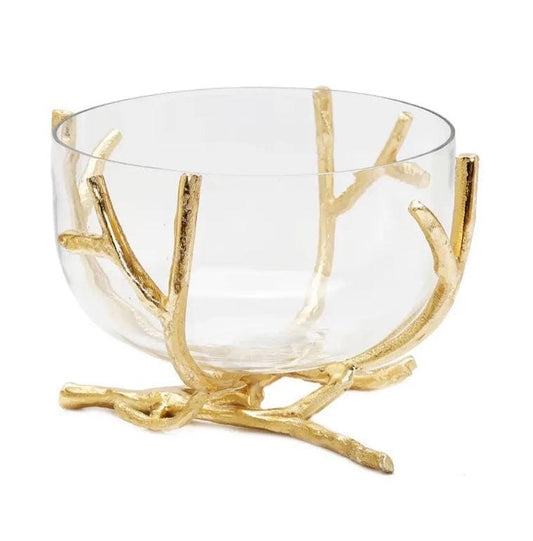 Medium Gold Twig Base Removable glass Bowl Decorative Bowls High Class Touch - Home Decor 