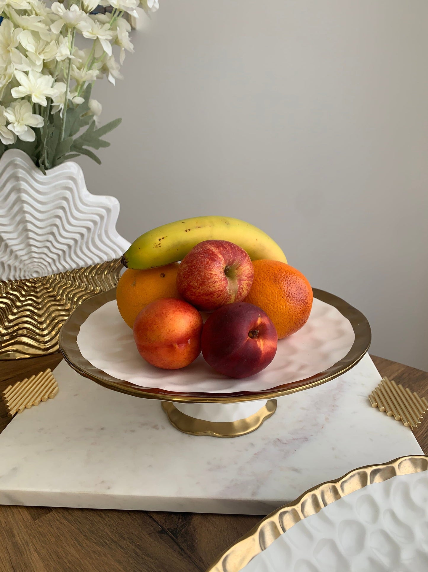 Porcelain White Cake Stand with Gold Border Cake Stands High Class Touch - Home Decor