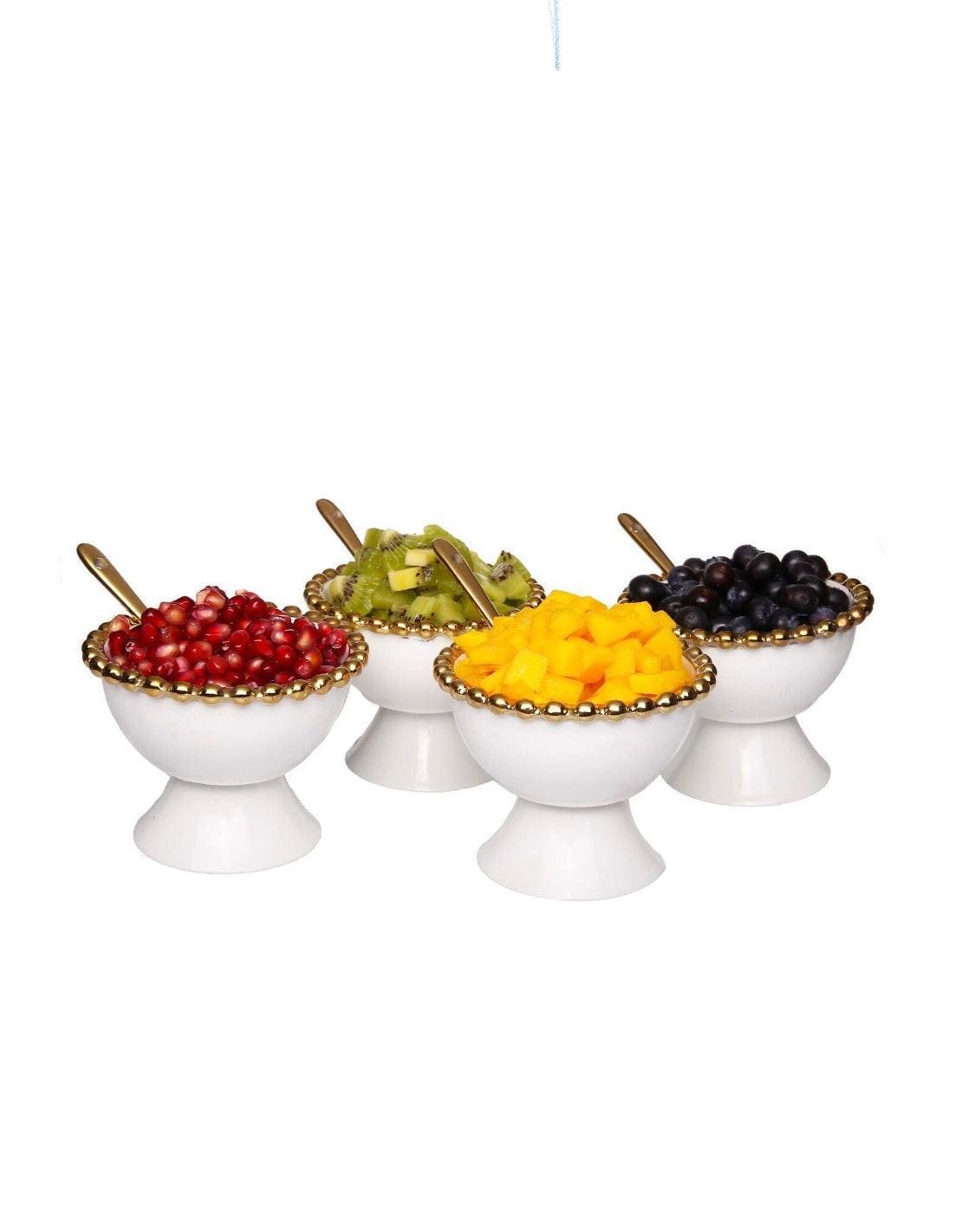 Porcelain White Dessert Cups - Set Of Four Snack Bowls High Class Touch - Home Decor