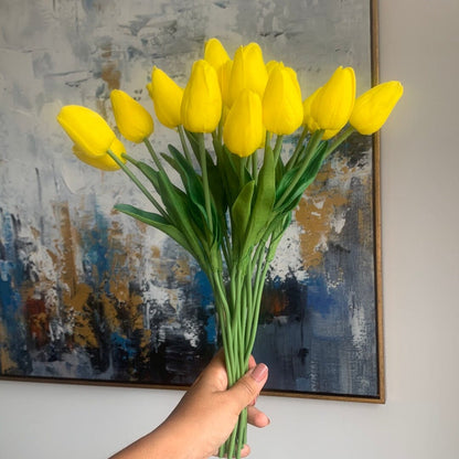Real Look Tulip Flower Bouquet Artificial Flora High Class Touch - Home Decor Yellow 