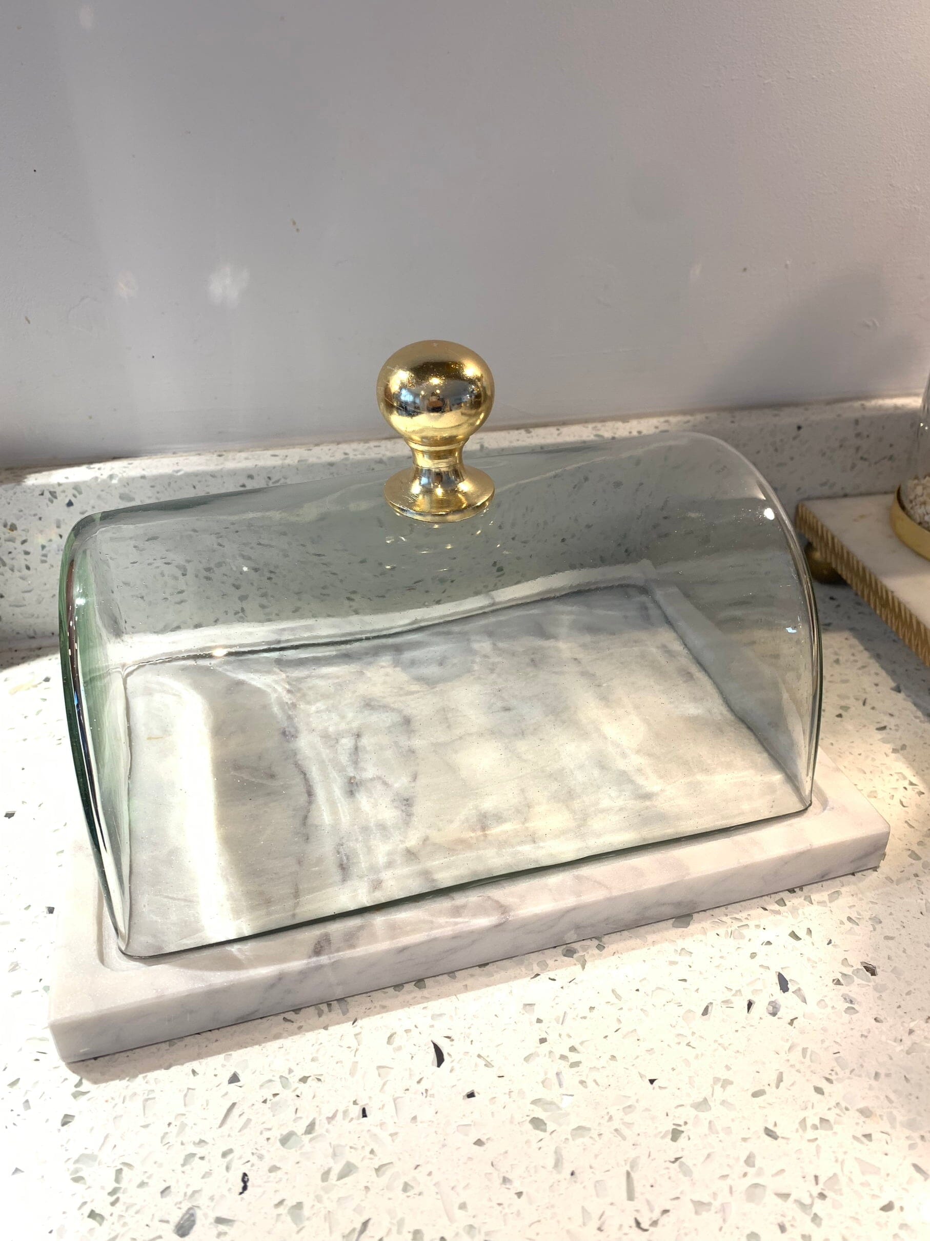 Rectangular Marble Cake Tray with Glass Dome – High Class Touch