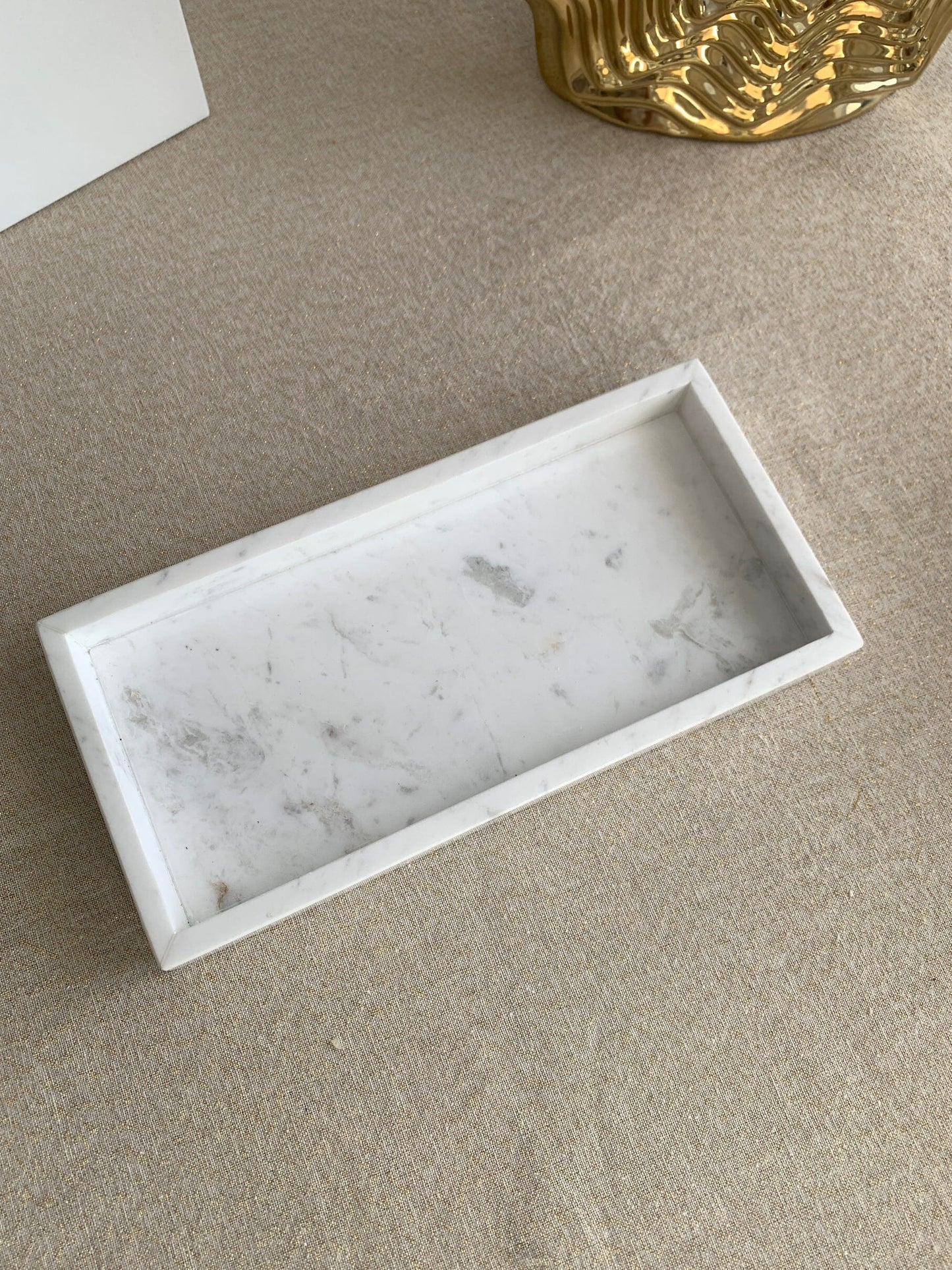 Rectangular White Marble Tray Decorative Trays High Class Touch - Home Decor 