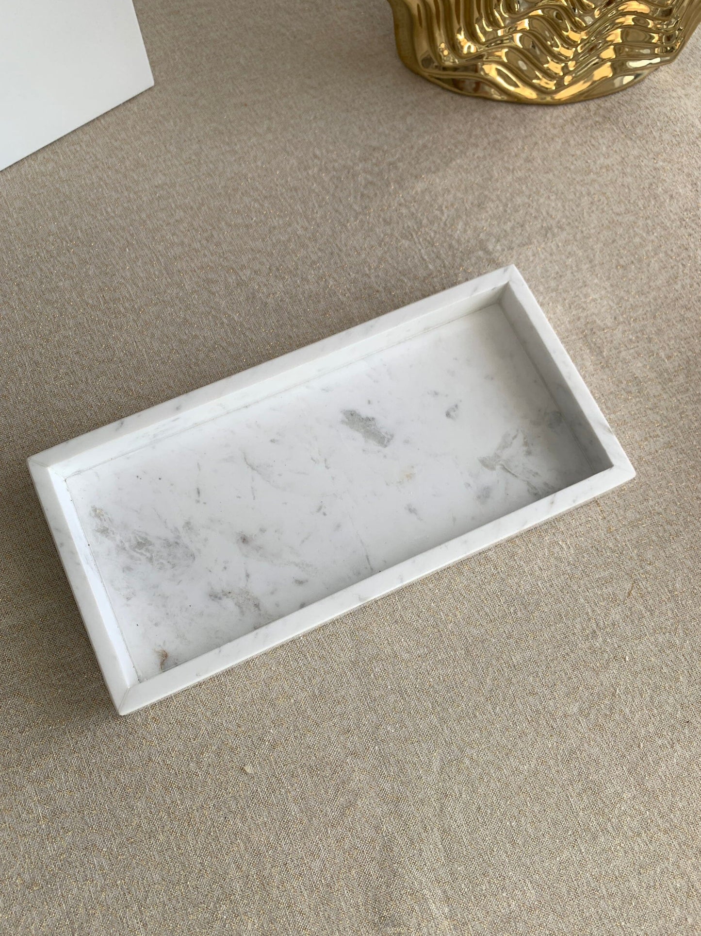Rectangular White Marble Tray Decorative Trays High Class Touch - Home Decor