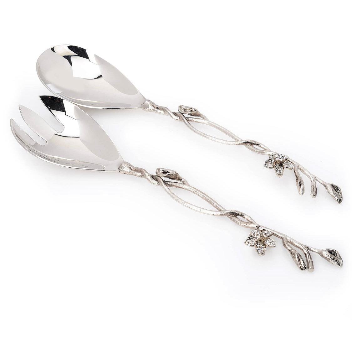 Salad Servers With Jeweled Flower Salad server set High Class Touch - Home Decor 