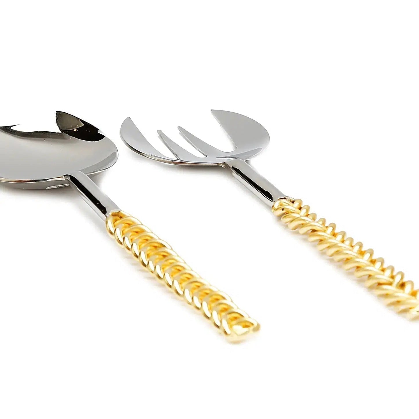 Set of 2 Salad Servers with Gold Twisted Handles Salad server set High Class Touch - Home Decor 