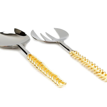 Set of 2 Salad Servers with Gold Twisted Handles Salad server set High Class Touch - Home Decor 