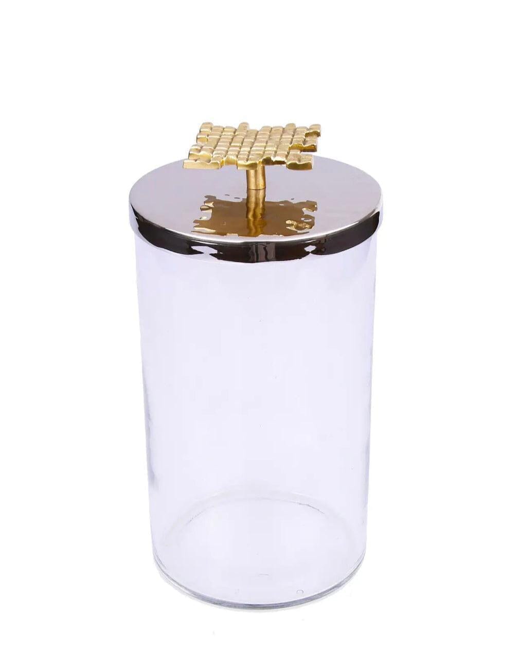 Medium Glass Canister With Gold/ Nickel Lid High Class Touch - Home Decor
