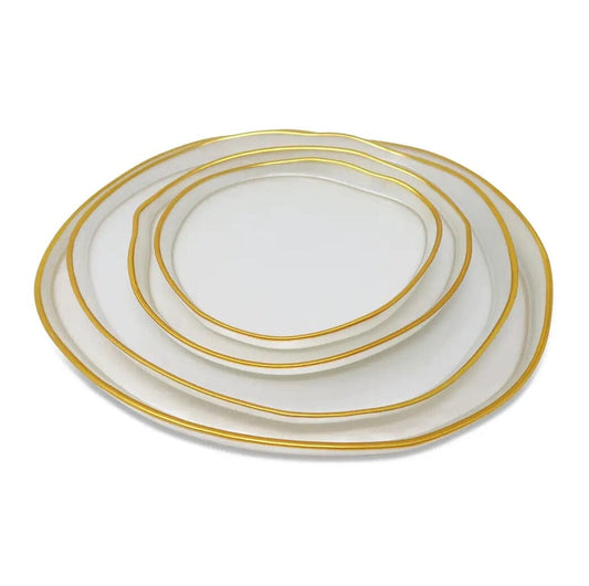 Set of 4 Odd Shaped White Plates with Gold Wall Dinnerware Sets High Class Touch - Home Decor