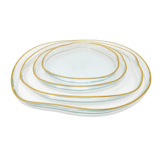 Set of 4 Organic Shaped Plates with Gold Wall Dinnerware Sets High Class Touch - Home Decor