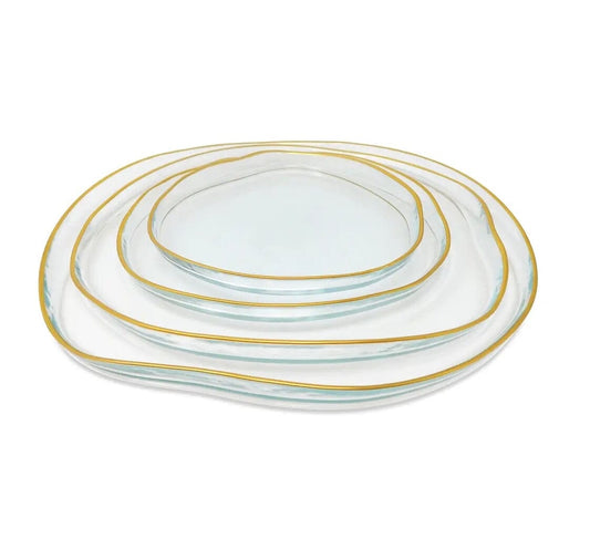 Set of 4 Organic Shaped Plates with Gold Wall Dinnerware Sets High Class Touch - Home Decor 