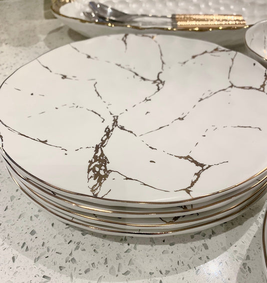 Set Of 4 White Porcelain Salad Plates With Gold Design Plates High Class Touch - Home Decor