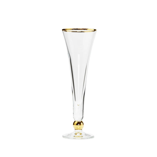 Set of 6 Champagne Flutes with Gold Ball and Trim Flute Glasses High Class Touch - Home Decor 