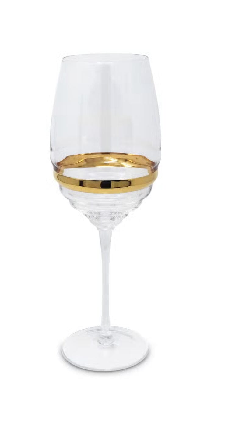 Set of 6 Glasses with Linear Design and Gold Stripe Flute Glasses High Class Touch - Home Decor Wine Glasses 