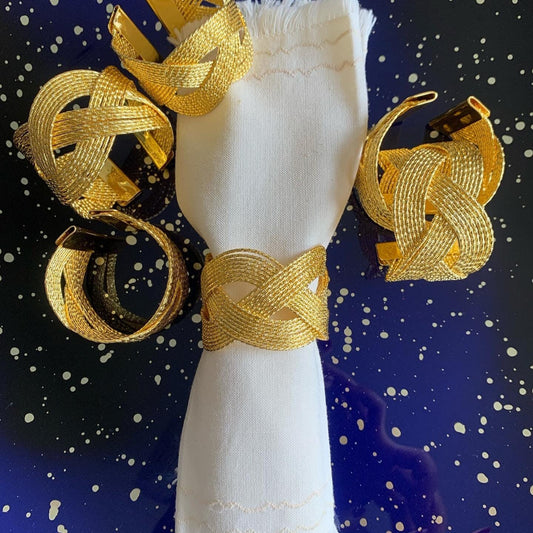 Set Of 6 Napkin Rings Woven Design Napkin Rings High Class Touch - Home Decor Gold 