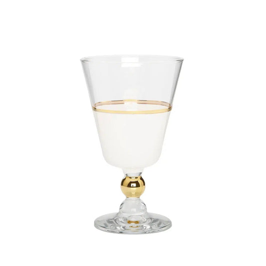 Set of 6 White Water Glasses with Gold Trim and Clear Stem Water glasses High Class Touch - Home Decor 