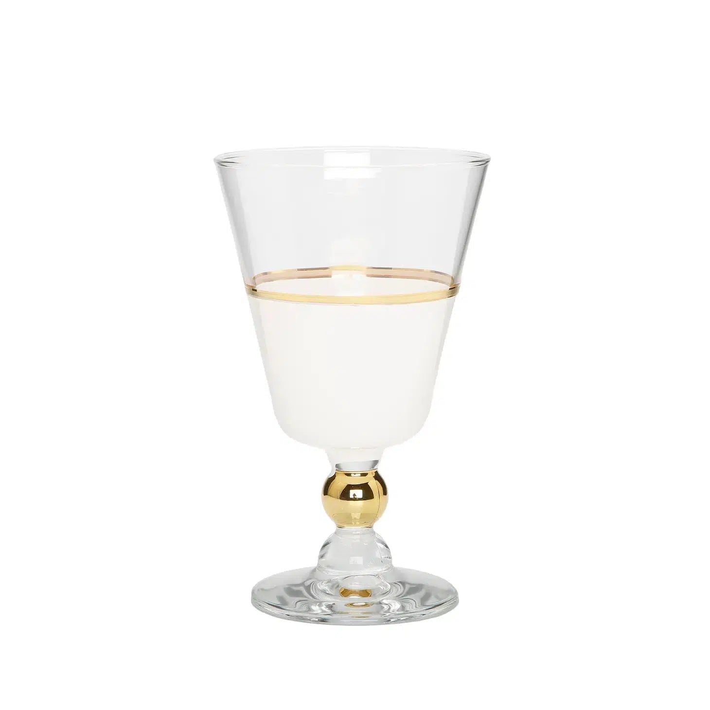 Set of 6 White Water Glasses with Gold Trim and Clear Stem Water glasses High Class Touch - Home Decor 