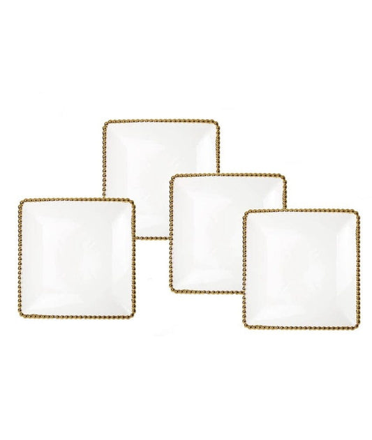 Set Of Four Square Plates With Gold Beaded Design Plates High Class Touch - Home Decor 