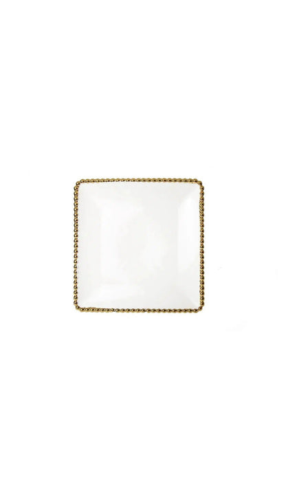 Set Of Four Square Plates With Gold Beaded Design Plates High Class Touch - Home Decor 