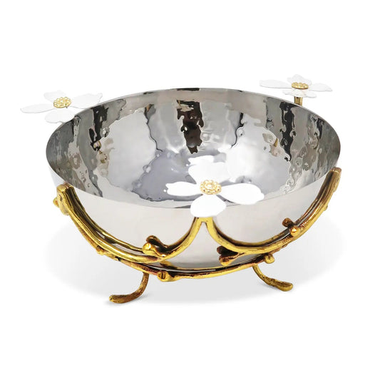 Stainless Steel Bowl with Jewel Flower Design, 7"D Decorative Bowls High Class Touch - Home Decor 