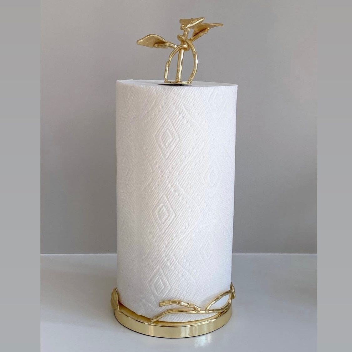 Stainless Steel Paper Towel Holder with Gold Leaf Design Kitchen roll holder High Class Touch - Home Decor