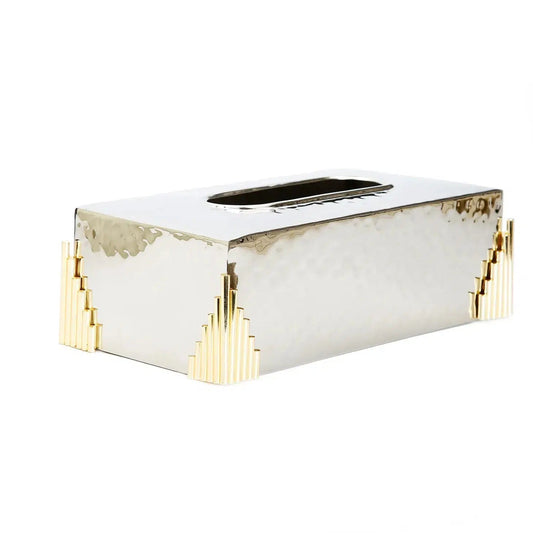 Stainless Steel Tissue Box with Gold Symmetrical Design Facial Tissue Holders High Class Touch - Home Decor 